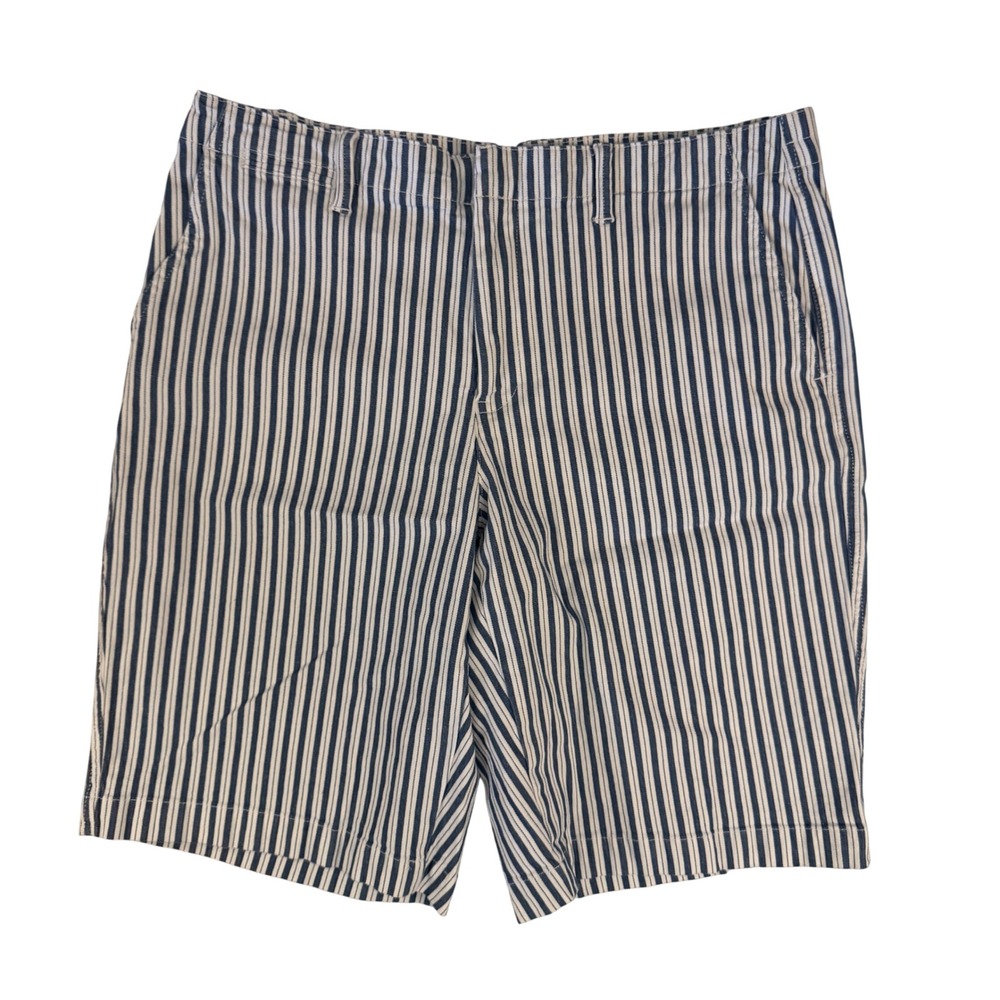 Lands' End Chino Shorts Womens‎ 14P Blue White Striped Excellent Nautical Preppy